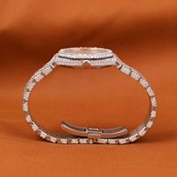 Montre en Moissanite Scintillante, Couleur Argent E, Coupe Ronde Brillante, VS1, Entièrement Pavée, Faite à la Main, Bijou Hip Hop, Montre-Bracelet