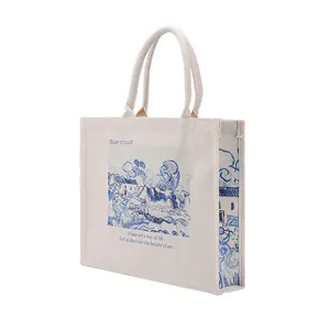 Бесплатная пользовательская водонепроницаемая ПВХ пленка облако погода пейзаж печать на заказ хлопок холст сумка для покупок для женщин Сумочка