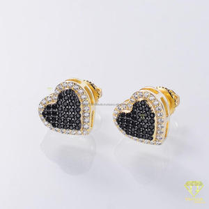 Boucles d'oreilles élégantes en forme de cœur avec diamants de laboratoire, en argent 925 plaqué or, bijoux en pierres précieuses, cadeau pour femme - Product Image 5
