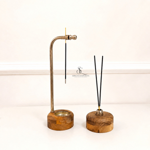 Ensemble de porte-encens rond inversé de luxe, moderne, en métal et bois, brûleur de bâtonnets d'encens, encensoir pour la maison, le yoga, la décoration et le bien-être - Product Image 1