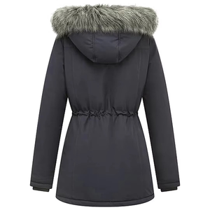 Women Winter Parka Jacket Genuine Leather Shell Fur Trim Hood Windproof Quilted Breathable Cotton Filled Long Sleeve <b>Animal</b> - Product Image 3