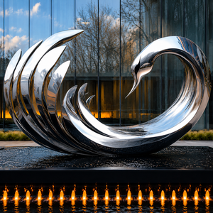 Escultura Moderna Abstracta de Acero Inoxidable, Plateada y Pulida, Decoración de Arte para Jardín Exterior, para Villa, Hotel, Patio - Product Image 4