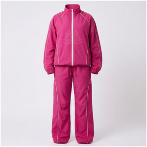 Conjunto Deportivo para Hombre, Color Rosa Sólido, con Cuello Alto y Cordón Ajustable, Estilo Deportivo, Transpirable, de Poliéster/Algodón, 2 Piezas, para Otoño - Product Image 1