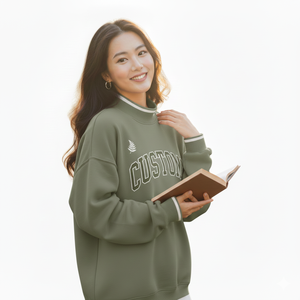 เสื้อไหมพรมคอเต่าสีเขียวมะกอกสำหรับผู้หญิง พิมพ์ลายตัวอักษรตามสั่ง ผ้าฝ้ายถัก ใส่สบายในฤดูใบไม้ร่วง แขนยาว ระบายอากาศได้ดี ดีไซน์คอเต่า - Product Image 5