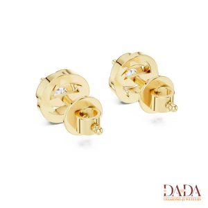 ต่างหูเพชรทรงกลมสีเหลืองทอง สี G ธรรมชาติ คลาสสิก เครื่องประดับหมั้นสำหรับผู้หญิง - Product Image 3