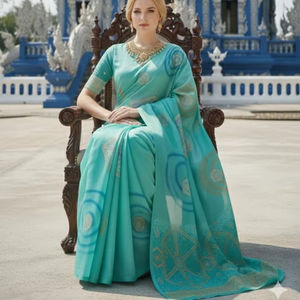 Sari prêt-à-porter et chemisier prêt-à-porter en tissu viscose soie de qualité supérieure, vêtements indiens et pakistanais traditionnels. - Product Image 1