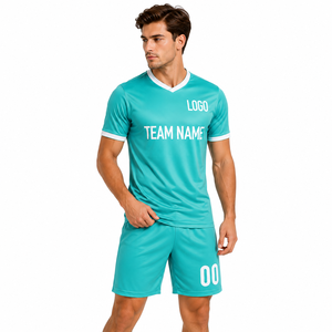 Men's <b>Light</b> Blue Soccer Jersey Set V-<b>Neck</b> Short Sleeve Football Uniform Custom Team Name Logo Quick Dry - Product Image 4