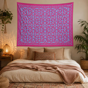 Couvre-lit en coton brodé Suzani exclusif, motif floral magenta et aqua, fait main, style bohème indien, décoration ethnique pour la maison - Product Image 3