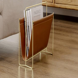 Tan Leather Magazine Holder Minimalist Black Leather Magazine Rack With Gold Metal <b>Frame</b> - Product Image 5