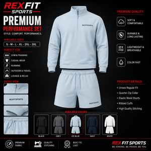 REXFIT SPORTS 2026 Conjunto Deportivo Personalizado Unisex con Sudadera de Cierre de Cremallera y Pantalones Cortos, Ropa Deportiva Ligera de Alto Rendimiento para Gimnasio y Running - Product Image 1