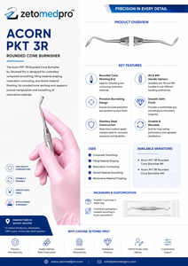 เครื่องมือขัดแต่งวัสดุคอมโพสิตแบบกรวยโค้ง Dental Acorn PKT 3R ทำจากสแตนเลสสตีล สำหรับขัดเรียบและขึ้นรูป OEM Zetomed Pro - Product Image 2