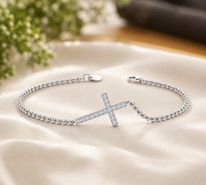 Bracelet en or jaune 18 carats plaqué or, forme ronde brillante, avec croix en diamant, chaîne à maillons en moissanite pour femmes - Product Image 2