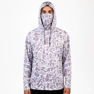 <b>Men's</b> Purple Camouflage Hooded Long Sleeve Pullover Fishing Shirt with <b>Face</b> <b>Mask</b> Anti-UV - Product Image 1