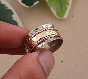 แหวนเงินแท้ทำมือสองสีแบบหมุนได้ สไตล์โบโฮ สำหรับงานแต่งงาน ขายส่ง - Product Image 1