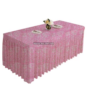 New Rectangle Hand Block Printed Pure Cotton Pleated Tablecloth Indian Farmhouse Wedding Decorative <b>Linen</b> Handmade <b>Table</b> Cover - Product Image 6