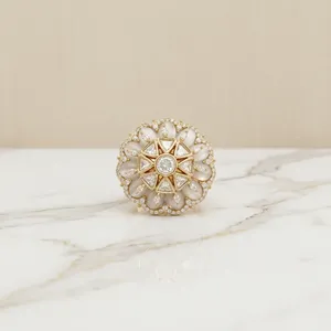 Premium Quality Stylish Gold Finish Moissanite Polki Kundan Adjustable <b>Ring</b> For Function Wedding Wear Collection For Women - Product Image 2