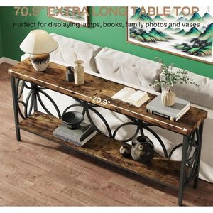 Industrial Long <b>Sofa</b> <b>Table</b> with Storage Entry <b>Console</b> <b>Table</b> Behind Couch for Entryway - Product Image 6