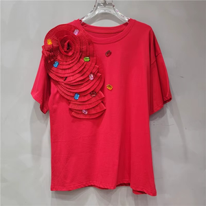 Venta al por mayor para boutiques: Nueva colección de verano 2026, camiseta de poliéster de lona de corte regular, versátil, informal, de manga corta y cuello dulce, a la moda. - Product Image 2