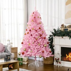 Albero di Natale Rosa con Base in Acciaio ad Apertura Automatica, Forma Larga - Product Image 1