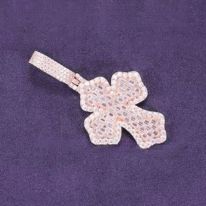 Pendentif Croix Chrétienne de Luxe en Argent Sterling 925 Plaqué Or Rose avec Diamant Taille Émeraude Cultivé en Laboratoire et Chaîne Maillons – Bijou - Product Image 6