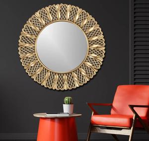 Round Brass Wall <b>Mirror</b> with Sunburst Design Decorative <b>Framed</b> Edge for Living Room Bedroom - Product Image 2