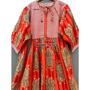 Ropa étnica india para mujer, vestido Floral de algodón completamente cosido con decoración de botones, estampado de tigre para ropa de fiesta - Product Image 6