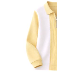 Sudadera Polo Personalizada Amarilla y Blanca con Cierre de Cremallera, Paneles Acanalados, Estilo Casual, Forro Polar, Manga Larga, Prenda Superior Urbana Premium - Product Image 3