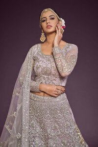 Embroidered Woven <b>Net</b> Lehenga Choli Set Long <b>Top</b> A-Line Traditional Women Outfit Wedding Party Dress - Product Image 4