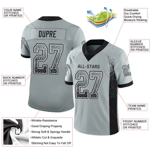 Maillot de football américain 100 % polyester avec motif carré unique dégradé bleu marine et vert néon en maille, manches courtes, design unique - Product Image 3