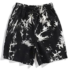 Shorts de jogging pour homme en molleton bouclette respirant, teint sur mesure par immersion (tie-dye) et par trempage (dip-dye), avec cordon de serrage, effet délavé à l'acide et bords bruts, style vintage. - Product Image 2