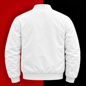 <b>White</b> <b>Men</b> Winter Solid Bomber <b>Jacket</b> Zip up Stand Collar Long Sleeve Shell Outerwear <b>for</b> Casual Wear - Product Image 4