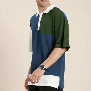 เสื้อโปโลผู้ชาย แขนสั้น ลายบล็อกสี  ทรงลำลอง  ใส่สบาย  สีขาว น้ำเงิน เขียว - Product Image 2