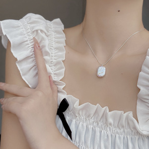 Korean <b>Inspired</b> Freshwater Pearl Necklace for Women Niche Design Square Baroque Shaped Pendant Collarbone Chain - Product Image 3
