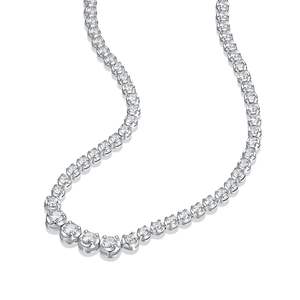 Collar de tenis de lujo con diamantes redondos brillantes en oro blanco, joyería clásica con diamantes engastados en punta para mujer - Product Image 4