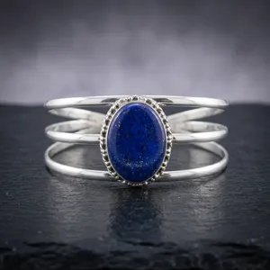 Pulsera brazalete de plata de ley 925 con lapislázuli, piedra preciosa azul natural ovalada, joyería llamativa para mujer, uso diario, regalo. - Product Image 4