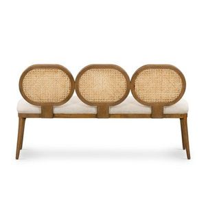 Unique Triple Oval Cane <b>Back</b> Dining Bench with Solid Wood Frame and Soft Fabric <b>Cushion</b> for Luxury Interior Furniture Projects - Product Image 2