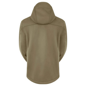 Men's Khaki Hooded <b>Fleece</b> <b>Jacket</b> With Zipper Closure Windproof Casual Style Autumn Wear Polyester Shell Regular Fit - Product Image 3