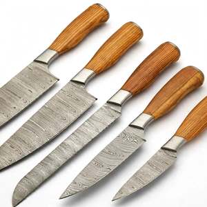 Ensemble de 5 couteaux de cuisine en acier Damas artisanal, manche en bois d'olivier - Product Image 4