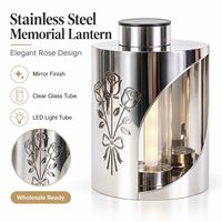 Lanterne funéraire en acier inoxydable rose avec tube en verre pour décoration commémorative de cimetière, design découpé incurvé poli Znicz
