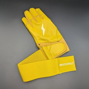 ถุงมือตีเบสบอลหนังสีเหลือง Bruce Bolt แบบสวมได้ทั้งสองมือ ปิดด้วยแถบตีนตุ๊กแก ทนทาน เหมาะสำหรับการฝึกซ้อม สำหรับผู้ใหญ่ทุกเพศ - Product Image 2