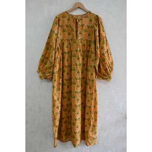 Vestido de Verano de Algodón con Estampado de Bloques para Mujer, Hecho a Mano, Estilo Bohemio - Product Image 1