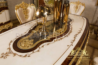 Set Perabot Ruang Makan Mewah Emas Sempurna - Perabot Makan Kayu Jati Elegan yang Dapat Dilepas dengan Ukuran yang Dapat Disesuaikan