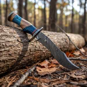 Couteau de camping Bowie personnalisé en acier damas forgé à la main, manche en bois et résine, support OEM DIY, étui tactique en cuir de 17 pouces - Product Image 3