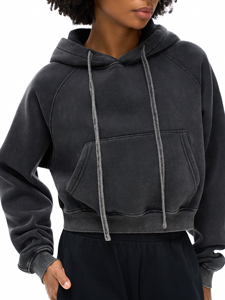 Hoodie court délavé à la neige, coupe régulière, épaules tombantes, 100% coton molletonné, écologique, automne/hiver - Product Image 3