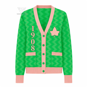 เสื้อสเวตเตอร์ถักลายกรีกอัลฟ่า | เสื้อสเวตเตอร์คอตตอนลายซิกแซกแบบปักกระดุมเสื้อสเวตเตอร์ถักสำหรับวิทยาลัย - Product Image 1