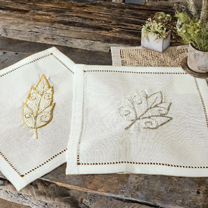 Lustre Leaves <b>Linen</b> Cocktail Napkin | 100% Natural <b>Linen</b> <b>Table</b> Napkins, Eco-Friendly Reusable, Handmade Leaf Pattern - Product Image 4