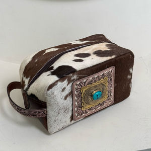 Sac de sport et cosmétique usiné à la main personnalisable avec pierre turquoise en cuir de vachette ensemble de voyage de grande capacité pour femmes - Product Image 5