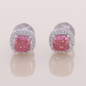 Pendientes de Diamante Rosa con Corte Cojín Cultivado en Laboratorio, Certificados por IGI, con Halo, Oro de 18K, Pendientes de Lujo - Product Image 1