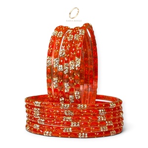 Dernières créations de bracelets en verre décoratifs de style cachemiri, motif goutte de pluie orange, avec cristaux dorés, pour bijoux de mariage indiens, vente en gros - Product Image 3