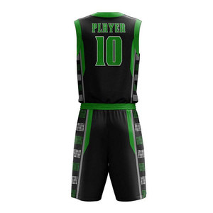 Basketball Uniform Sublimated Jersey Shorts Set Black <b>Green</b> V-Neck Sleeveless Moisture Wicking Unisex Adult Athletic Fit - Product Image 3